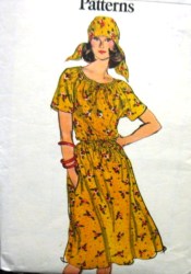 9211 70s EZ VOGUE LONG SHORT SLEEVE PEASANT DRESS, HEADSCARF PATTERN 12